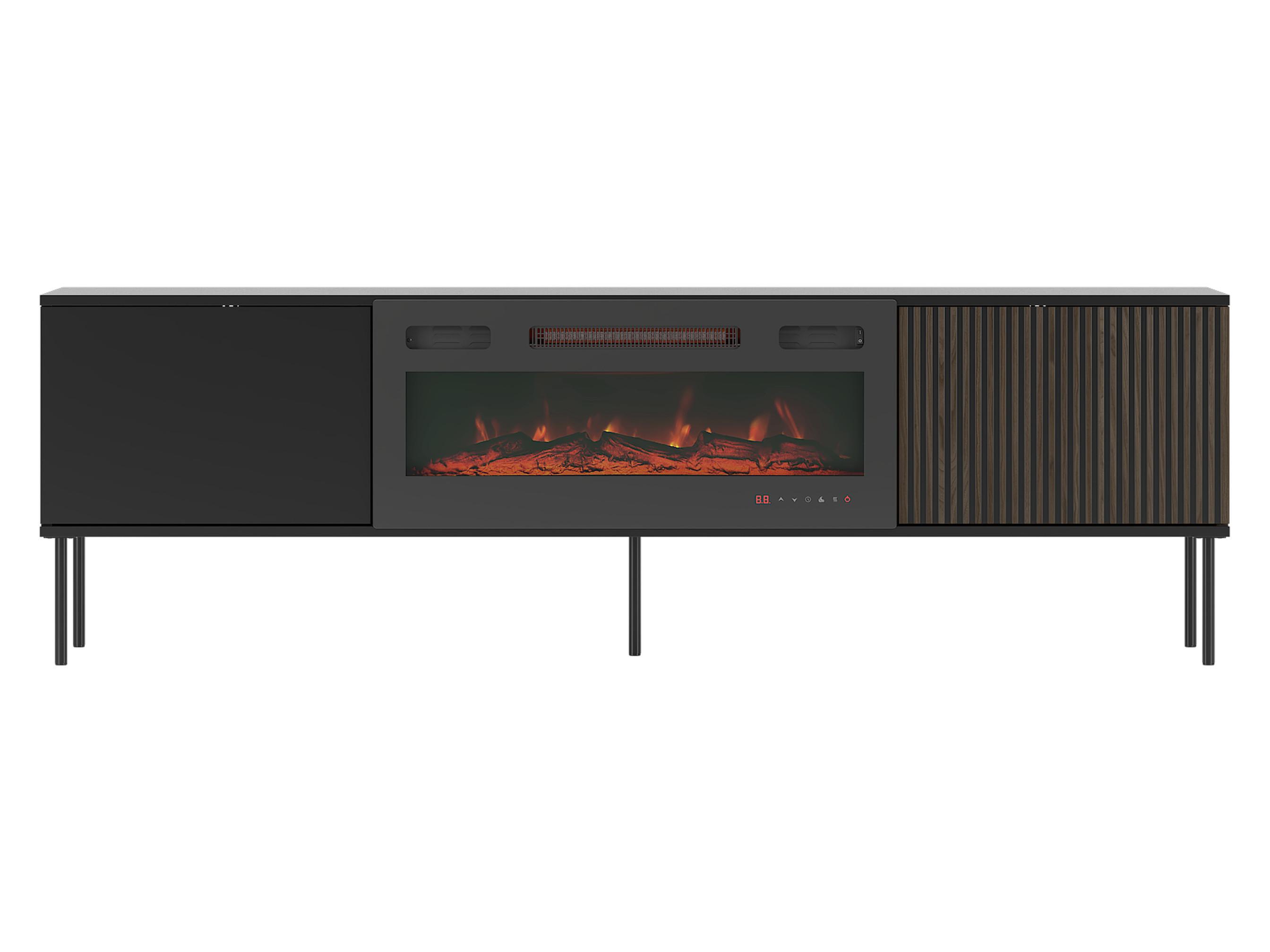 TV-LOWBOARD 180 Notte 05 mit Kamin - Nussbaumfarben/Schwarz, Holzwerkstoff/Metall (182/57/39cm) - MIRJAN24