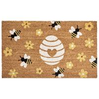 FUSSMATTE Naturfarben 40/60 cm Biene Blume Kokosfasern Kigalik - Naturfarben, Textil (40/60cm) - Beliani