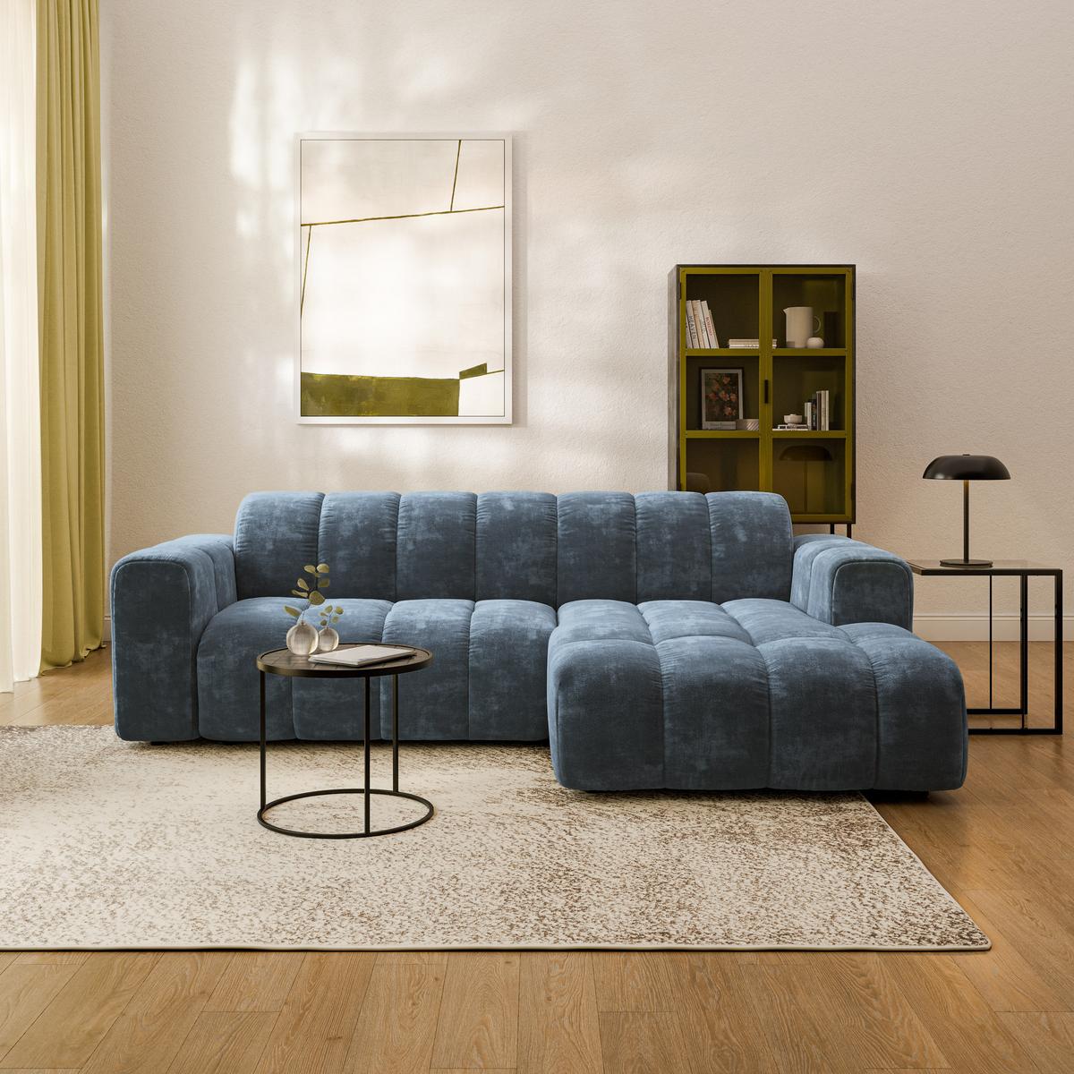 ECKSOFA TISI Blau Chenille - Blau, Holz (274/165cm) - MASSENO