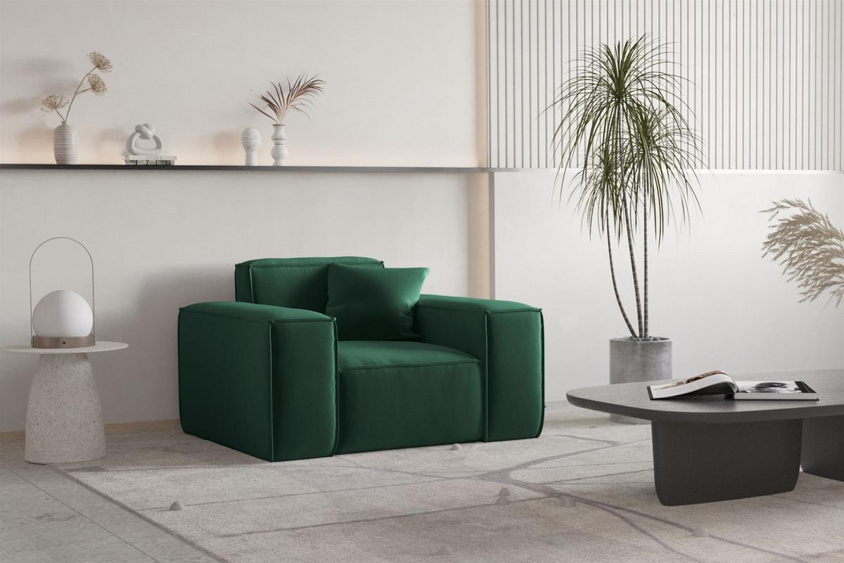 SOFASET Celes Premium 3-2-1 In Opera - Grün, Holzwerkstoff/Textil (225/73/88cm) - Fun Möbel