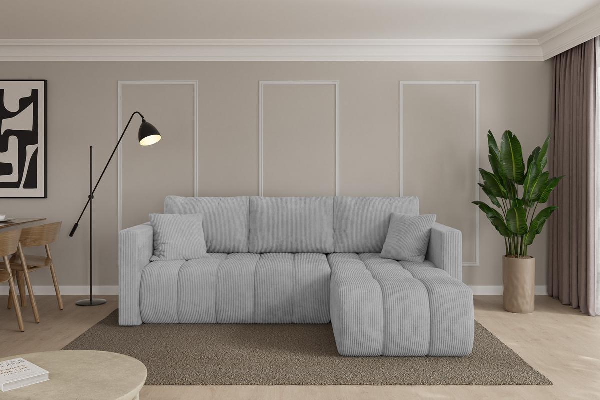ECKSOFA mit Schlaffunktion Ottomane Rechts GARD-L 226x146x85 Grau Cord - Schwarz/Grau, Holzwerkstoff/Kunststoff (226/146cm) - ALTDECOR