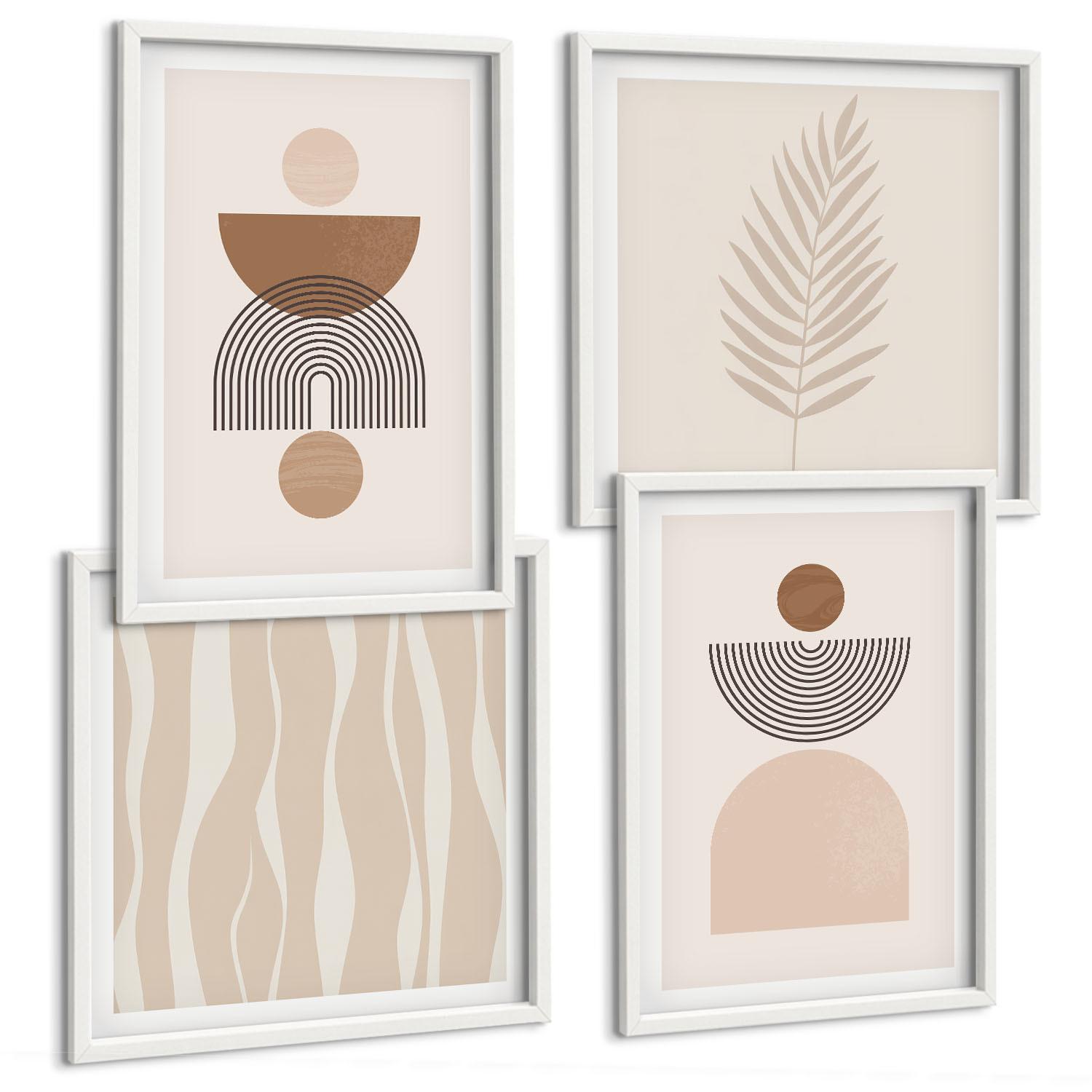 BILDER SET 4er Set - 50x50 cm & 40x60 cm Weißer Rahmen - Abstrakte Formen braun beige - Weiß, Kunststoff (50/50cm) - TULUP