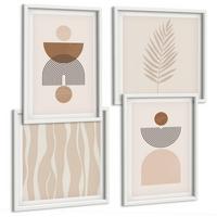 BILDER SET 4er Set - 50x50 cm & 40x60 cm Weißer Rahmen - Abstrakte Formen braun beige - Weiß, Kunststoff (50/50cm) - TULUP