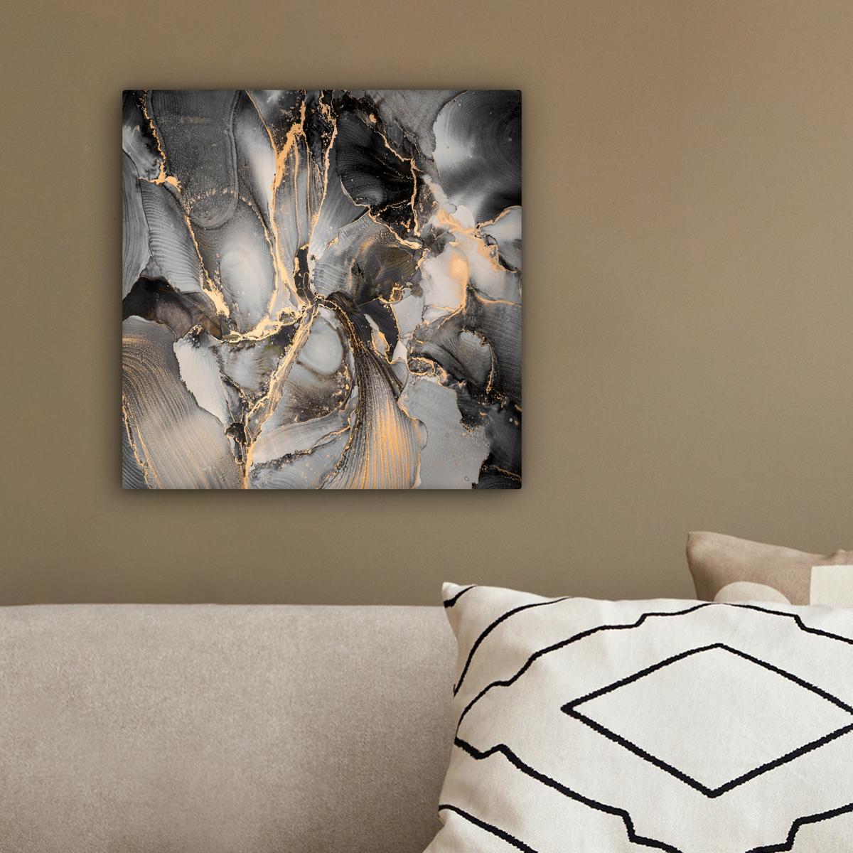 LEINWANDBILD Grau - Luxus - Gold - Marmor Deko Wohnzimmer 20x20 cm - Dunkelgrau, Textil (20/20cm) - MuchoWow