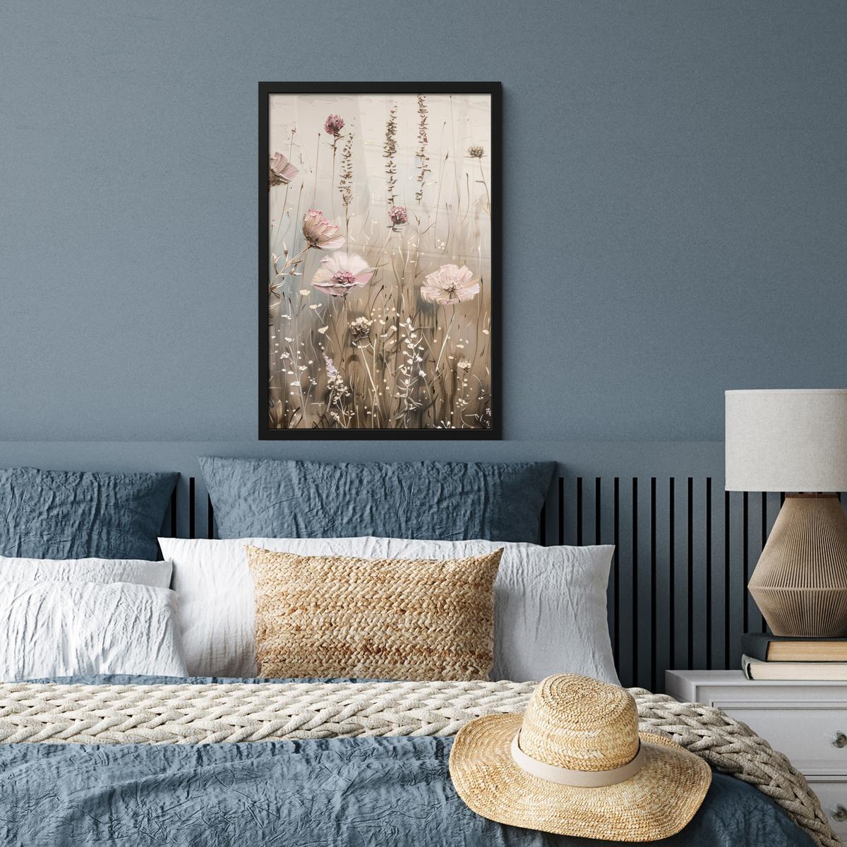 POSTER MIT RAHMEN Blumen - Rosa - Modern - Beige Bilder mit Rahmen 40x60 cm - Beige, Papier (40/60cm) - MuchoWow