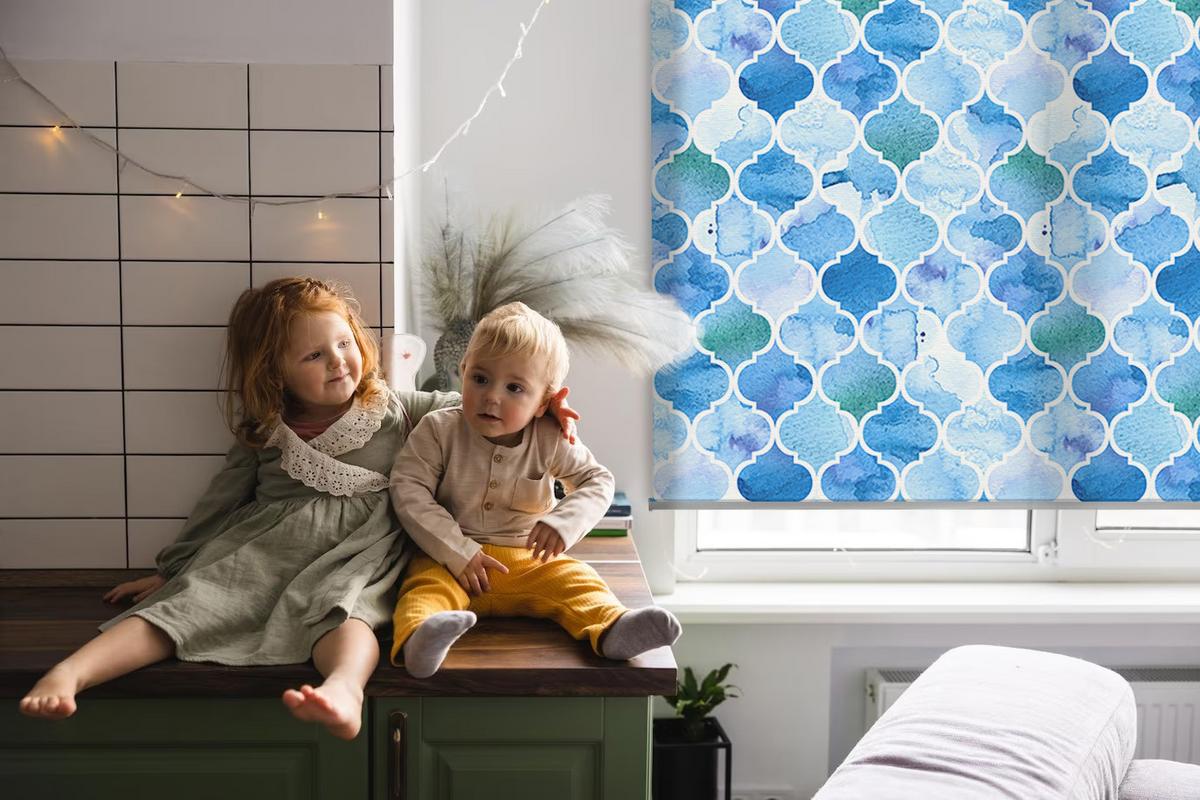 INNENROLLO - Fensterrollo - Rollo - 100x140 cm - Lampenmuster - Blau, Kunststoff (100/140/0.5cm) - TULUP