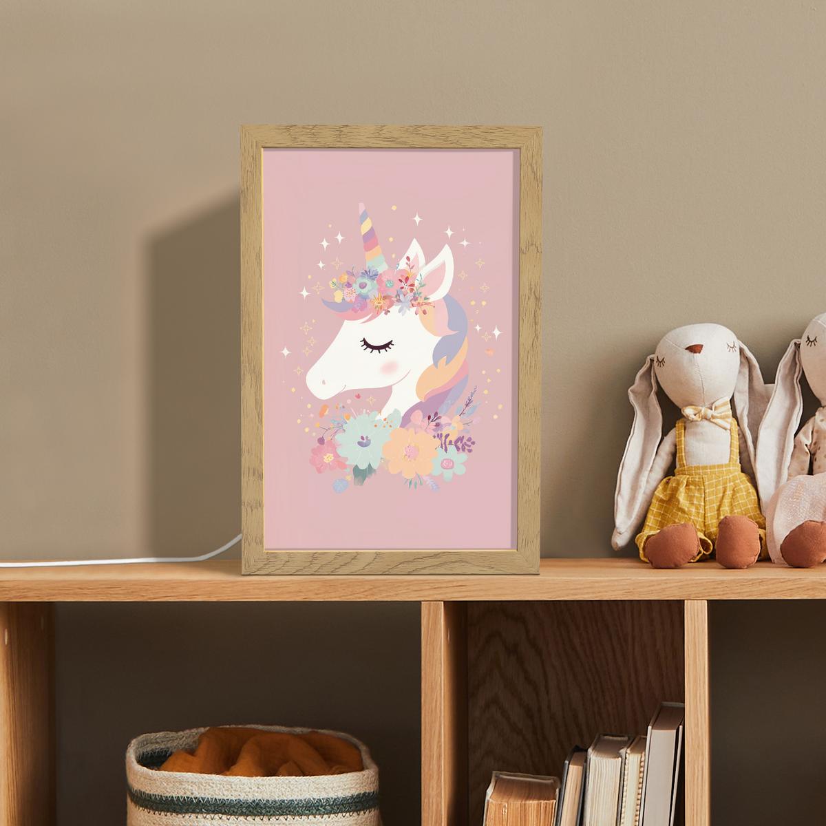 NACHTTISCHLAMPE Einhorn - Rosa - Blumen 20x30 cm - Rosa, Holzwerkstoff (8/20/30cm) - OnlyWow