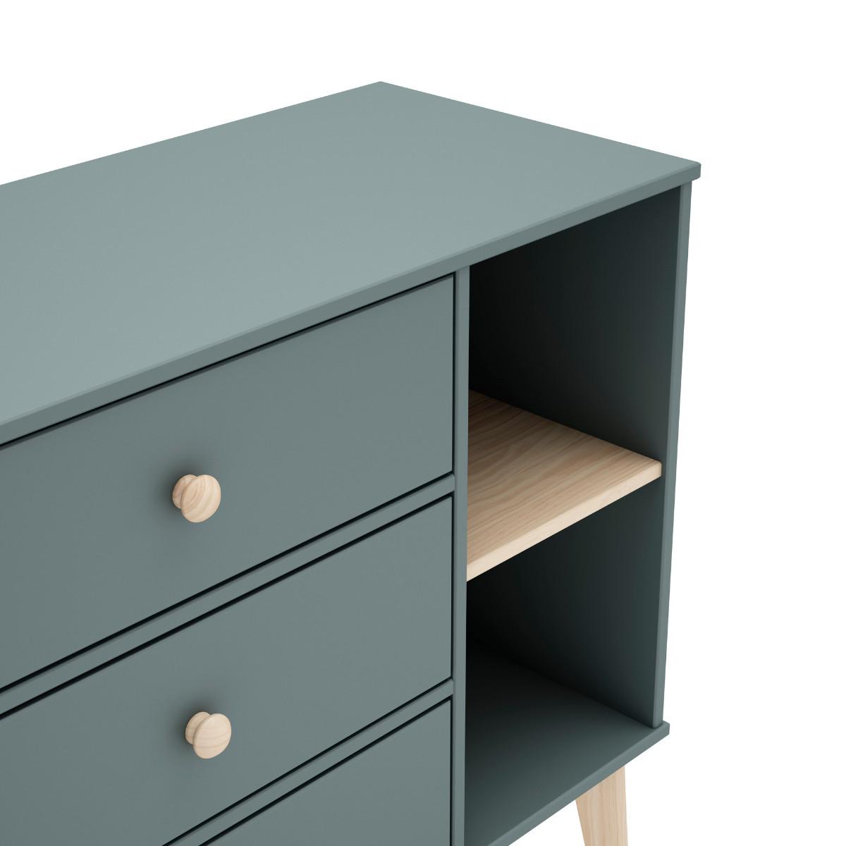 KOMMODE mit 3 Schubladen und 2 offenen Fächern, L90 cm 40/90/81 cm - Grün, Holzwerkstoff (40/81/90cm) - Calicosy