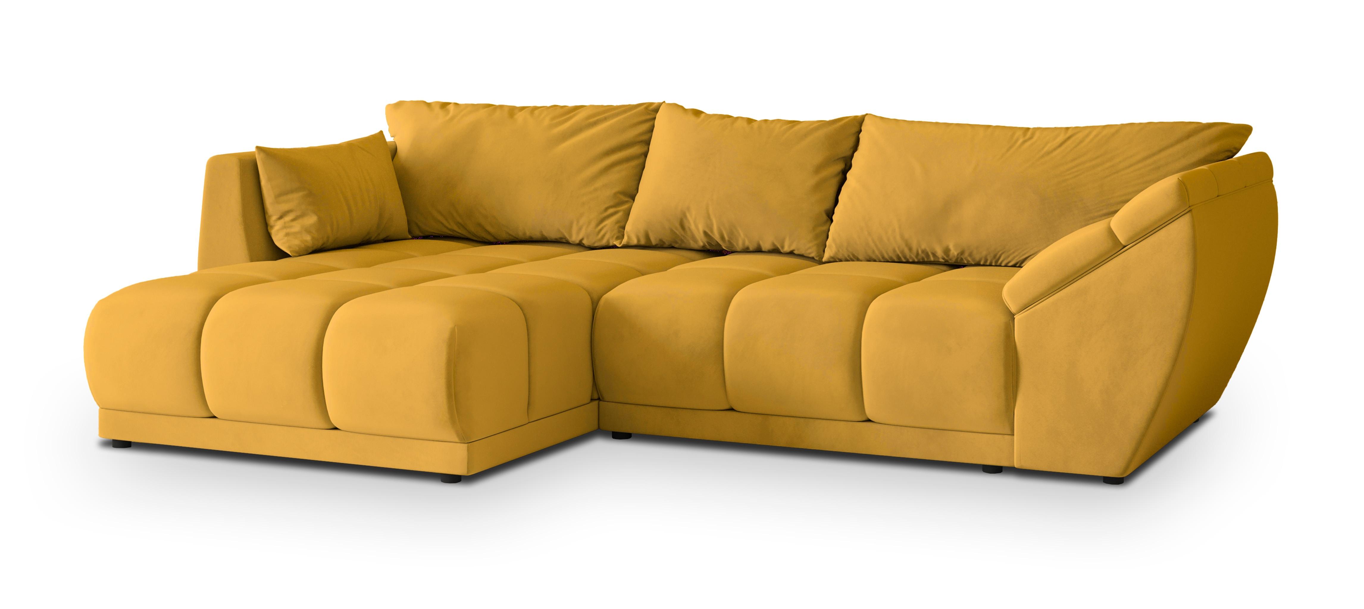 ECKSOFA ORENTI L-S Gelb Velours-Stoff mit Schlaffunktion - Gelb, Holz (287/182cm) - MASSENO