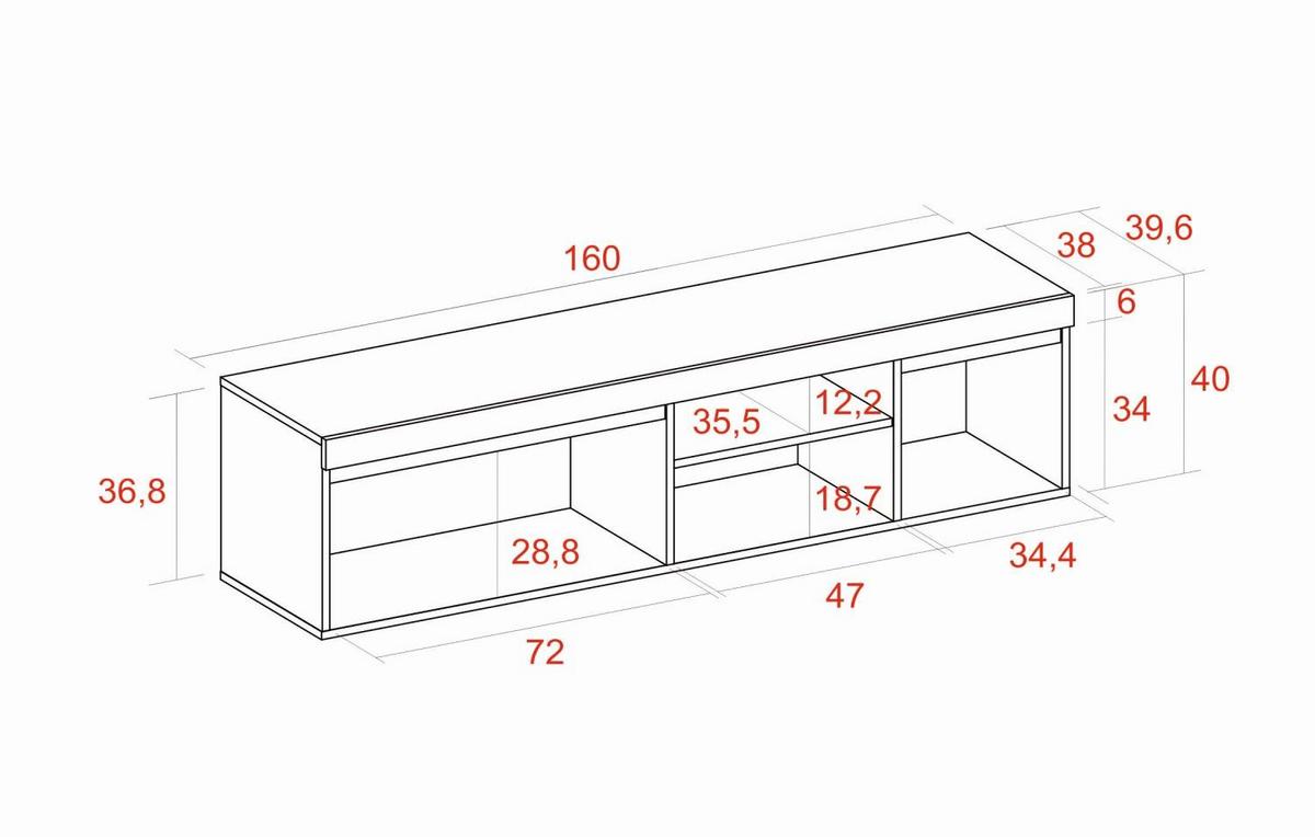 LOWBOARD, Eiche, Schwarz, 160/40/41cm - Eichefarben/Schwarz, Holzwerkstoff (160/41/40cm) - Skraut Home