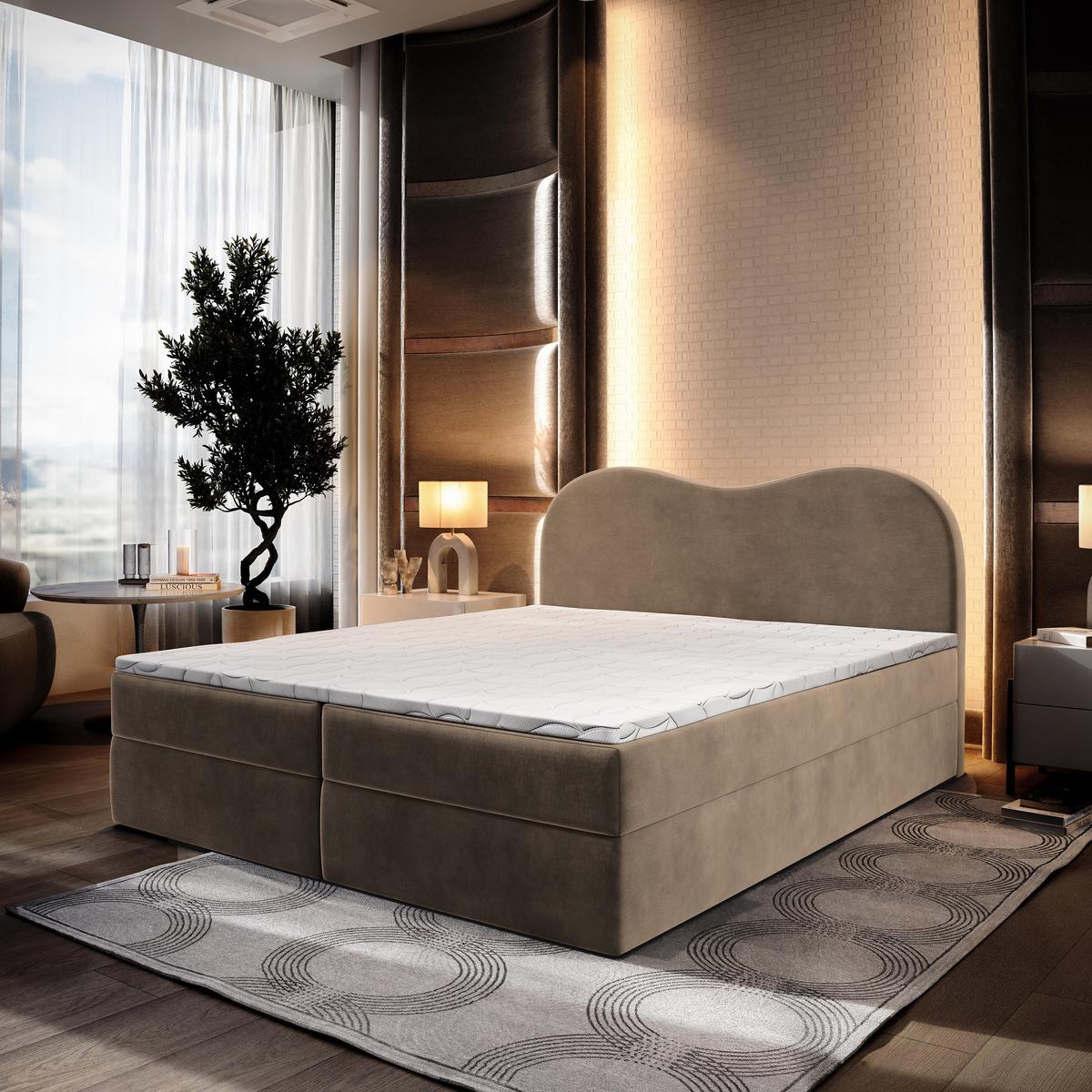 BOXBETT FLUVIA M 140x200 cm mit Matratze und Topper - Beige - Beige, Holz (140/200cm) - MASSENO