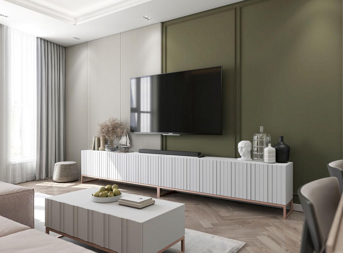 TV-SCHRANK Elpis Weiß Matt mit Metallrahmen 150 cm - Weiß/Kupferfarben, Holzwerkstoff/Metall (150/51.5/36.5cm) - Meble Lindner