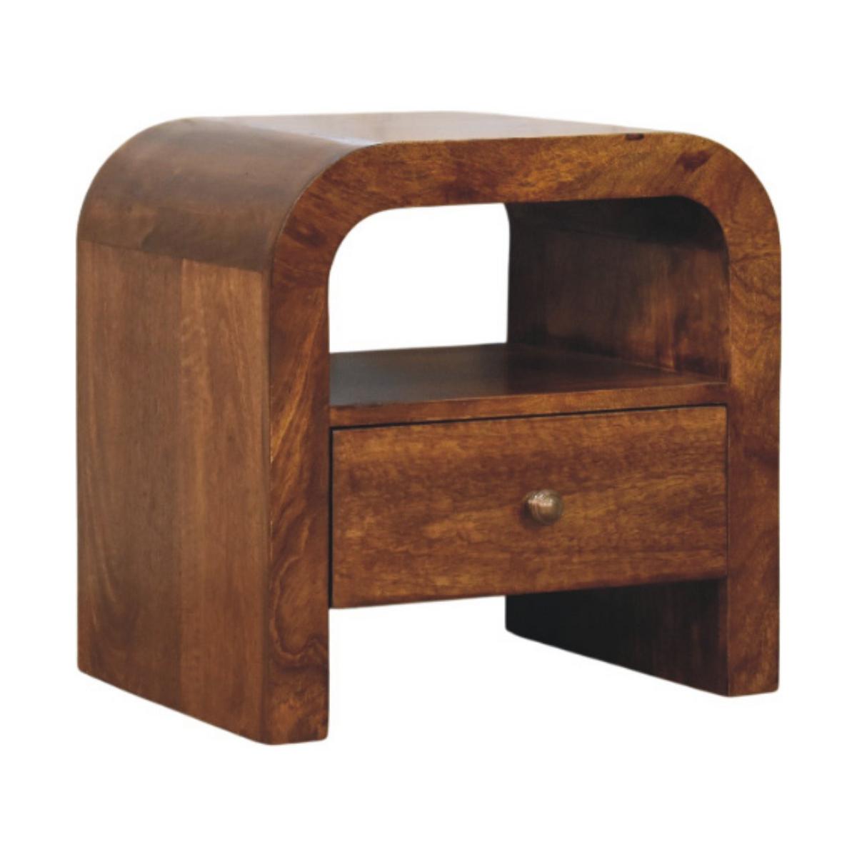 NACHTTISCH Massivholz Darcy Kastanienbraun, 1 Schublade und Offenes Regal, Dunkelbraun - Dunkelbraun/Messingfarben, Mangoholz/Holz (45/45/35cm) - Artisan Furniture