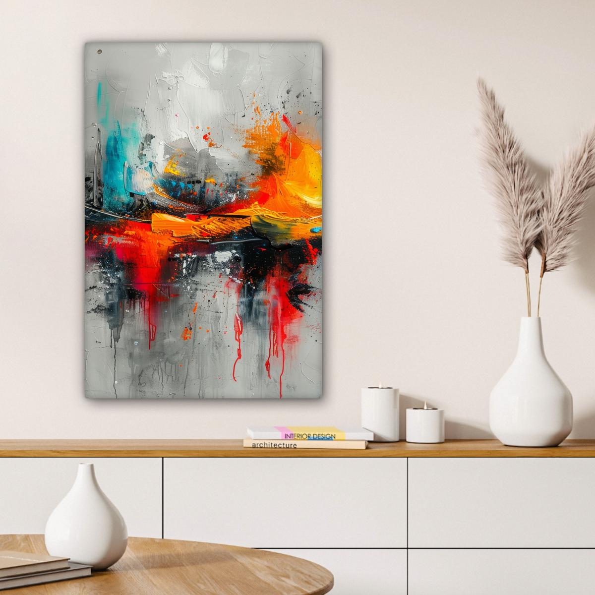 LEINWANDBILD Moderne Kunst - Orange - Grau - Abstrakt Wanddeko Schlafzimmer 60x90 cm - Hellgrau, Textil (60/90cm) - MuchoWow