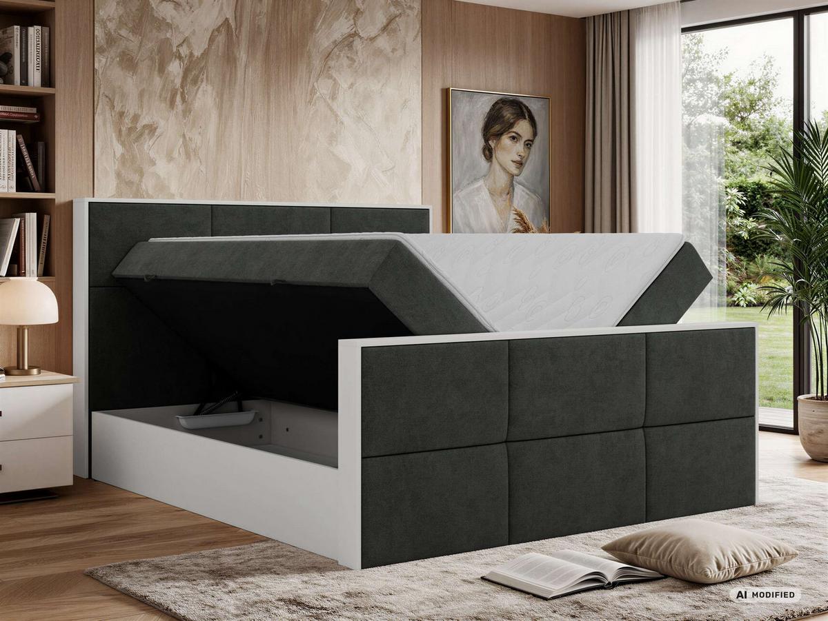 BOXBETT DELVIT DUO 180/200 - Dunkelgrau Stukture - Topper Visco - H3 - Dunkelgrau/Schwarz, Kunststoff/Textil (180/200cm) - MKS