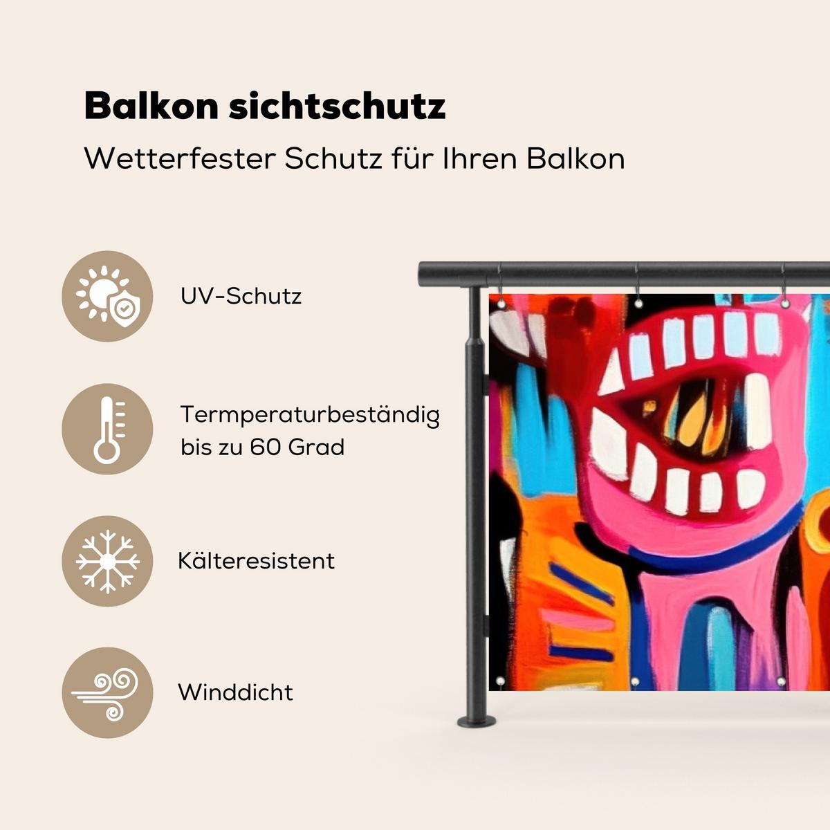 BALKON-SICHTSCHUTZ Abstrakt - Gesicht - Farbenfroh Deko XXL 500x120 cm - Multicolor, Kunststoff (500/120cm) - MuchoWow