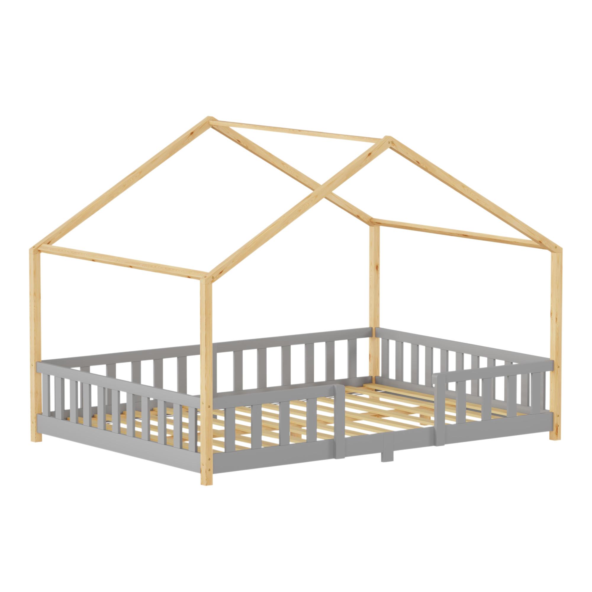 HAUSBETT Treviolo - Hellgrau/Naturfarben, Holz (140/200cm) - [en.casa]