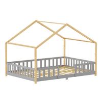 HAUSBETT Treviolo - Hellgrau/Naturfarben, Holz (140/200cm) - [en.casa]