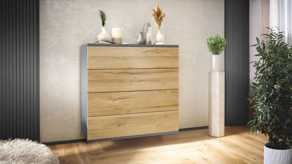 KOMMODE Pavos Eiche Natur - Eichefarben, Holzwerkstoff (76/76/35cm) - Vladon