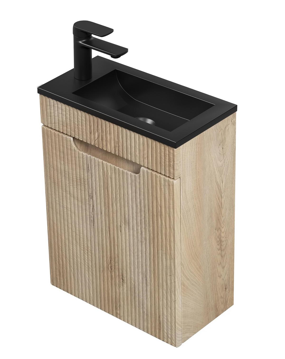 GÄSTE-WC-MÖBELSET Thermis 2 Teile Eiche Hell - Schwarze Waschbecken - 40 x 22 x 53 cm - Eichefarben, Holz (40/53/22cm) - Badplaats