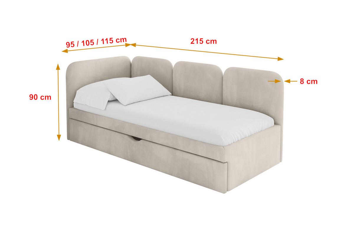 EINZELLBETT Jugendbett mit Bettkasten, Rechts - ALVY 100x200 Beige - Sandfarben, Holzwerkstoff/Textil (100/200cm) - ALTDECOR