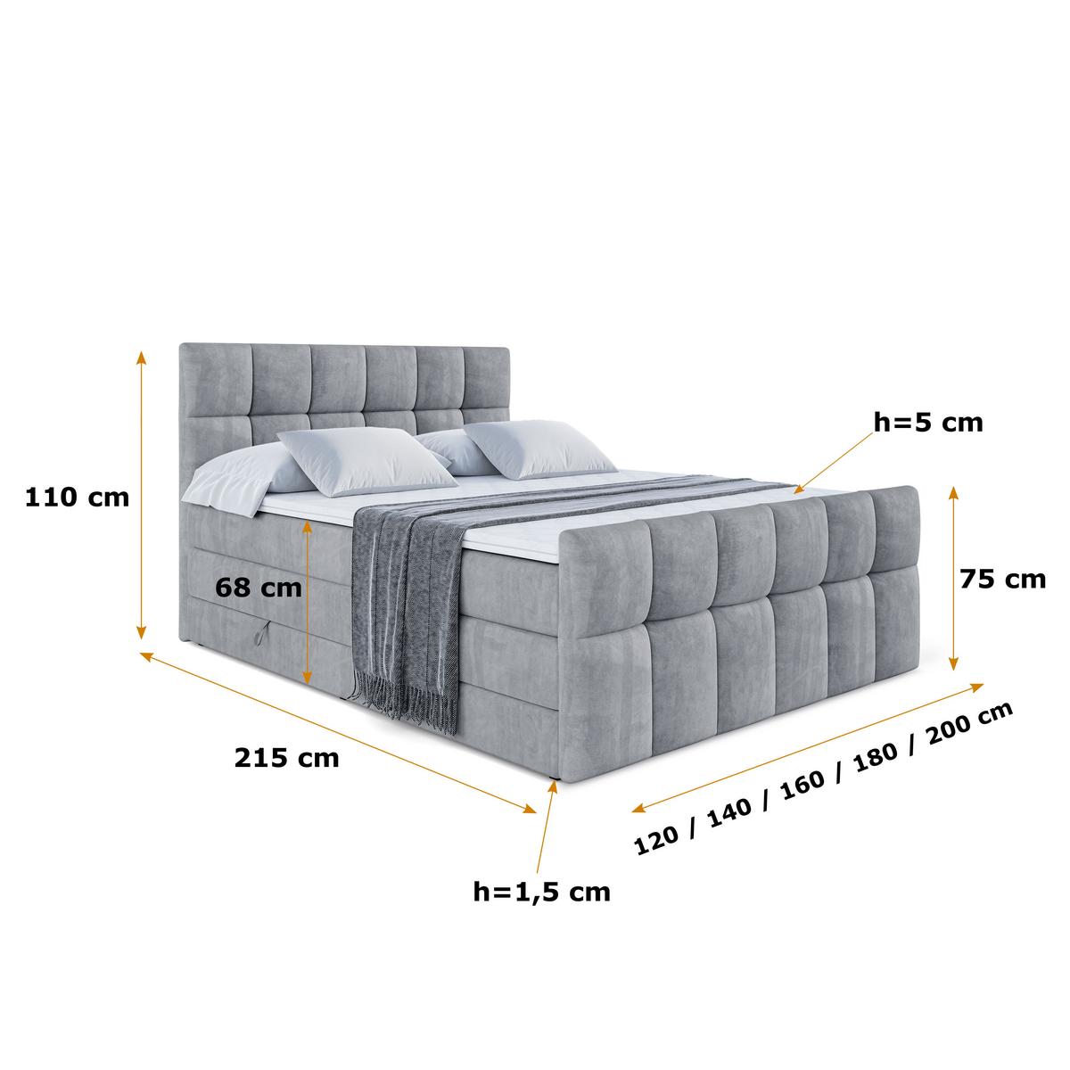 BOXSPRINGBETT RICAR-Z KING - 160 x 200 - H3/H4 - Grau - Grau, Holzwerkstoff (160/200cm) - ALTDECOR