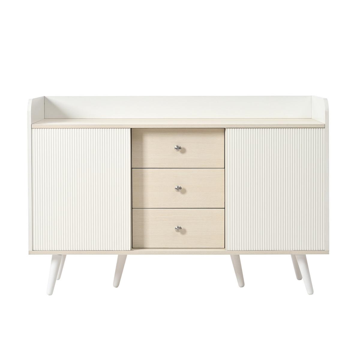 SIDEBOARD mit Schiebetüren & 3 Schubladen, Weiß und Holzoptik - Beige, Holzwerkstoff/Metall (117/79/40cm) - Urban Meuble