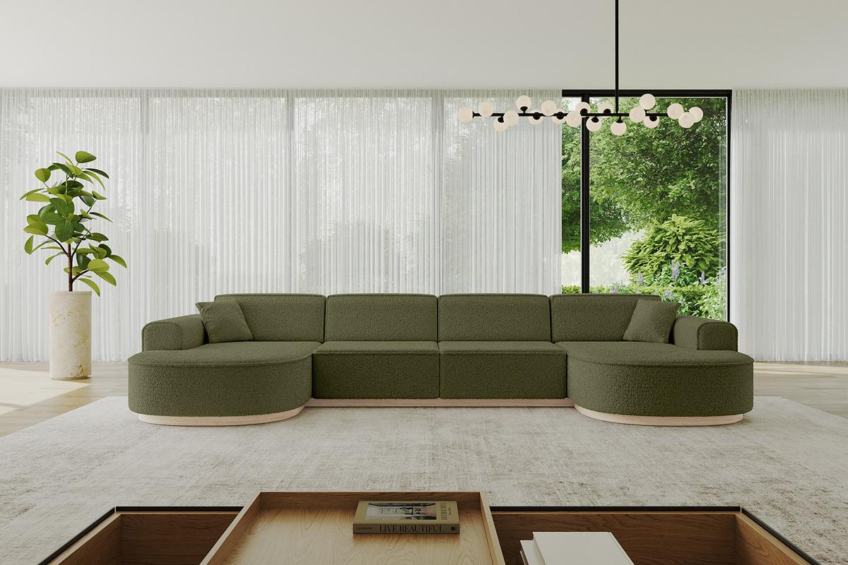 WOHNLANDSCHAFT MARI-U2-v1 - 388x171x83 cm Grün Bouclé - Grün, Holzwerkstoff/Textil (388/83/171cm) - ALTDECOR