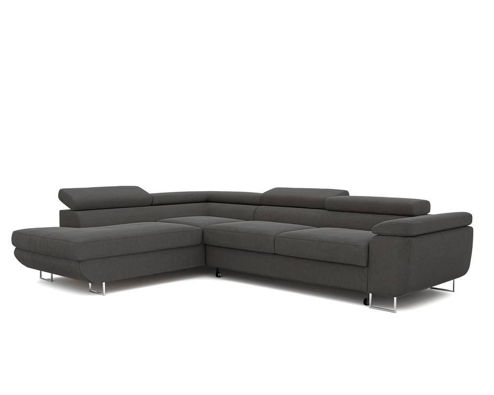 ECKSOFA ANTON links, mit Schlaffunktion und Bettkasten Anthrazit - Chromfarben/Anthrazit, Textil/Metall (274/203cm) - Idohome