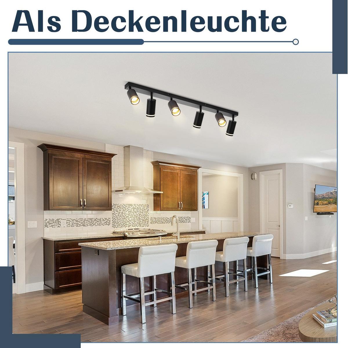 DECKENSTRAHLER Vilbel 6-flammig 83/5/17 cm - Schwarz, Metall (83/5/17cm) - Nettlife