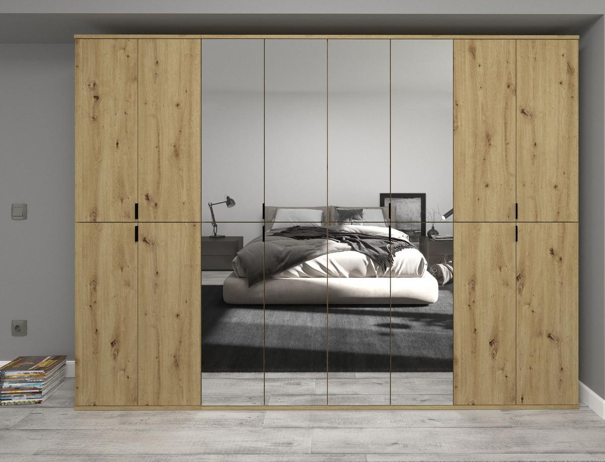 KLEIDERSCHRANK Eiche Artisan 244 cm, Stauraumschrank mit Spiegel - Schwarz/Eiche Artisan, Glas/Holzwerkstoff (244/193/34cm) - Inn.Furn