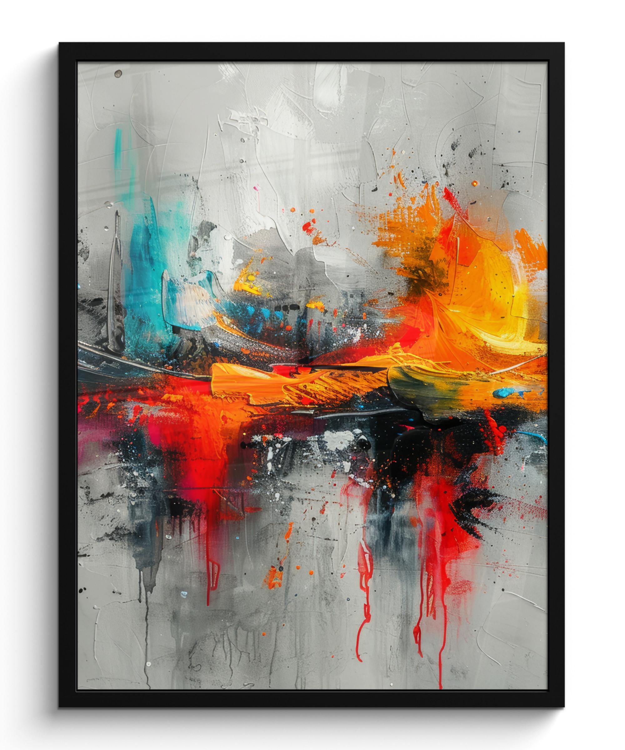 POSTER MIT RAHMEN Moderne Kunst - Orange - Grau - Abstrakt Posterleiste 60x80 cm - Hellgrau, Papier (60/80cm) - MuchoWow