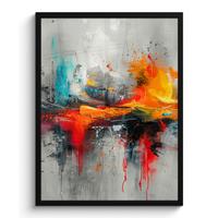 POSTER MIT RAHMEN Moderne Kunst - Orange - Grau - Abstrakt Posterleiste 60x80 cm - Hellgrau, Papier (60/80cm) - MuchoWow