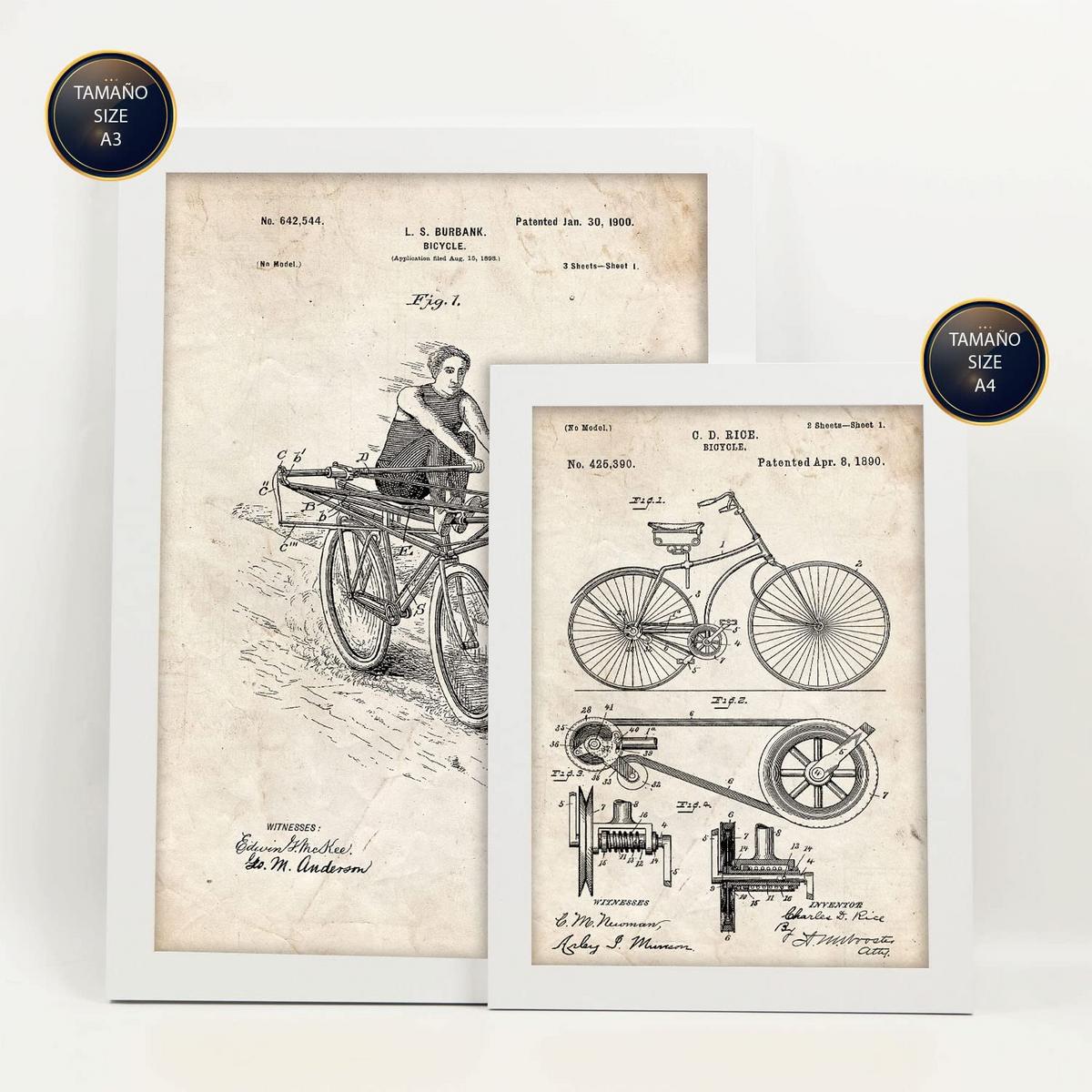 POSTER Set Mit 6 Plakaten Mit Fahrrad Patenten Im Vintage Stil A3 & A4 Rahmenlos - Klar, Papier (29/3cm) - Nacnic