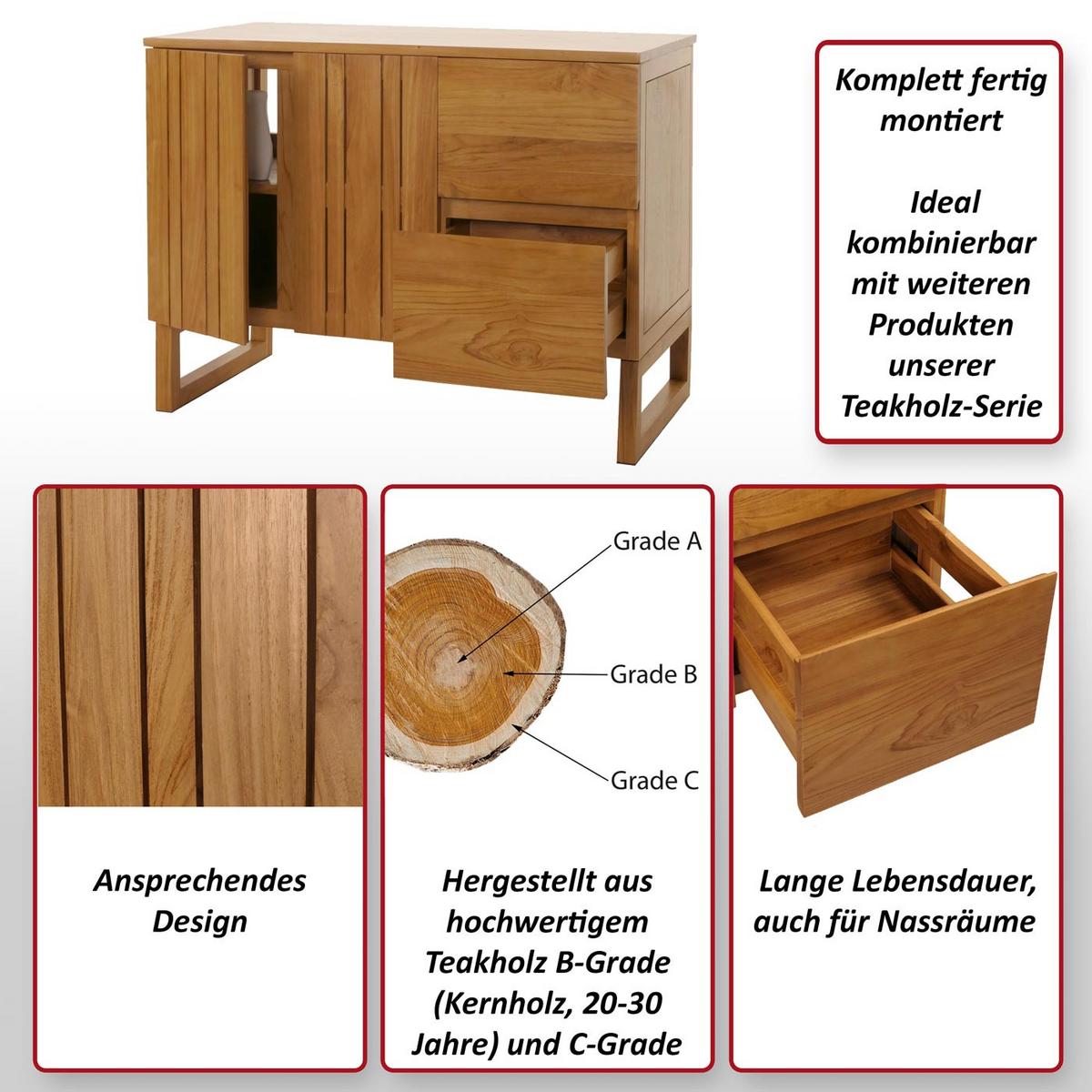 TEAK-WASCHBECKENUNTERSCHRANK Braun - Braun, Holz (106/82/56cm) - MCW