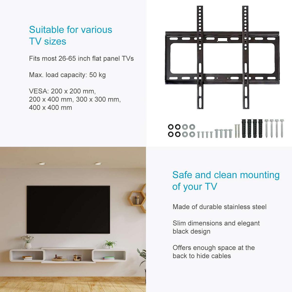 TV-WANDHALTERUNG aus Edelstahl - Schwarz, Metall (42.7/2.3/46cm)