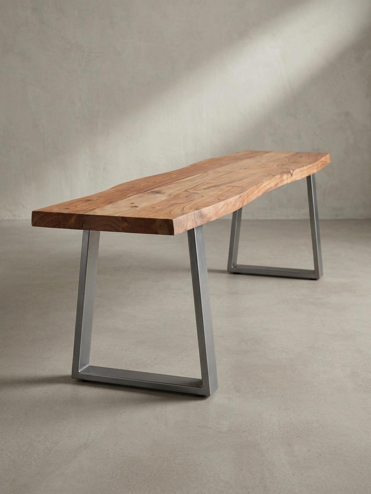 ESSZIMMERBANK Massivholz Metall Baumkante Chromgestell, Akazie 140x40x46 cm - Silberfarben/Braun, Holz/Metall (140/46/40cm) - KADIMA DESIGN