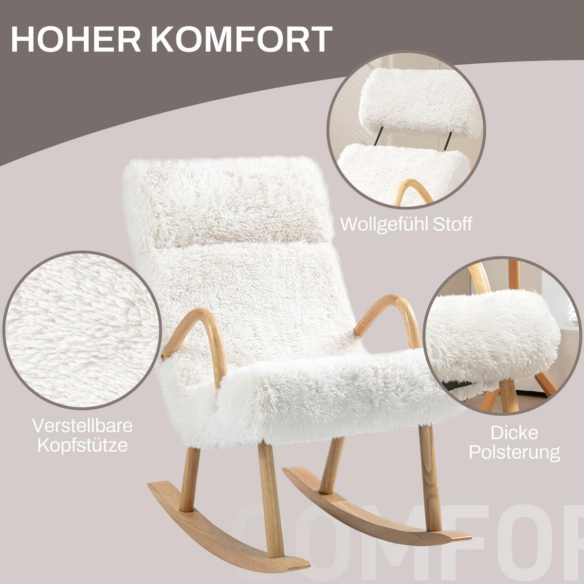 SCHAUKELSTUHL Schwingsessel Armlehnsessel mit Wollenoptik für Schlafzimmer - Weiß, Kunststoff (114/109/58cm) - HOMCOM