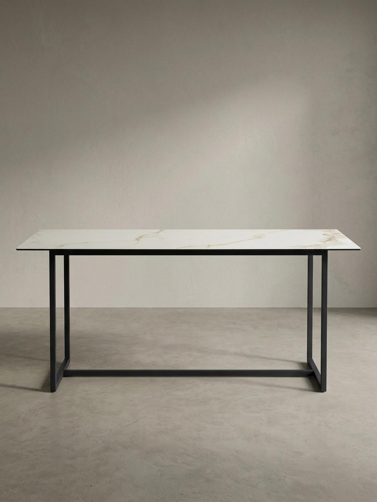 ESSTISCH Glas Keramik Marmoroptik Designer 180x90 ARCTIC, Weiß-Schwarz 180x90x76 cm - Schwarz/Weiß, Glas/Metall (90/180/76cm) - KADIMA DESIGN