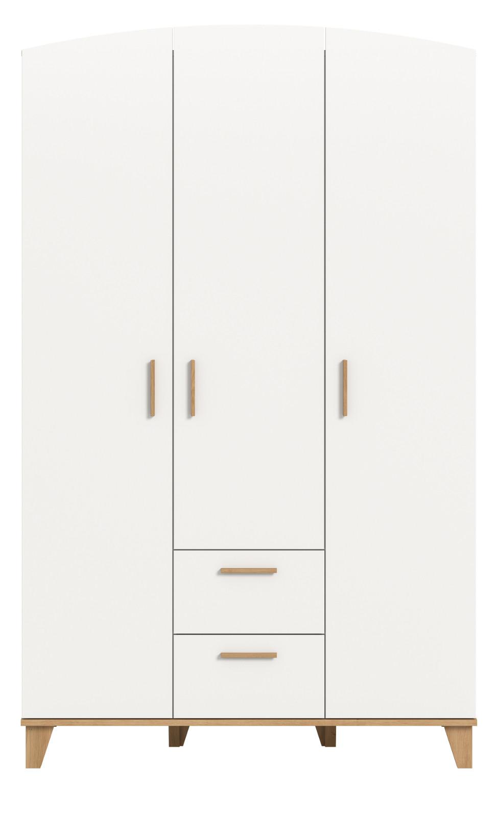 KLEIDERSCHRANK in weiß, Eiche Artsian 122 x 194 cm, Drehtürenschrank 3-türig skandinavisch - Eichefarben/Weiß, Holzwerkstoff (122/198/51cm) - Inn.Furn