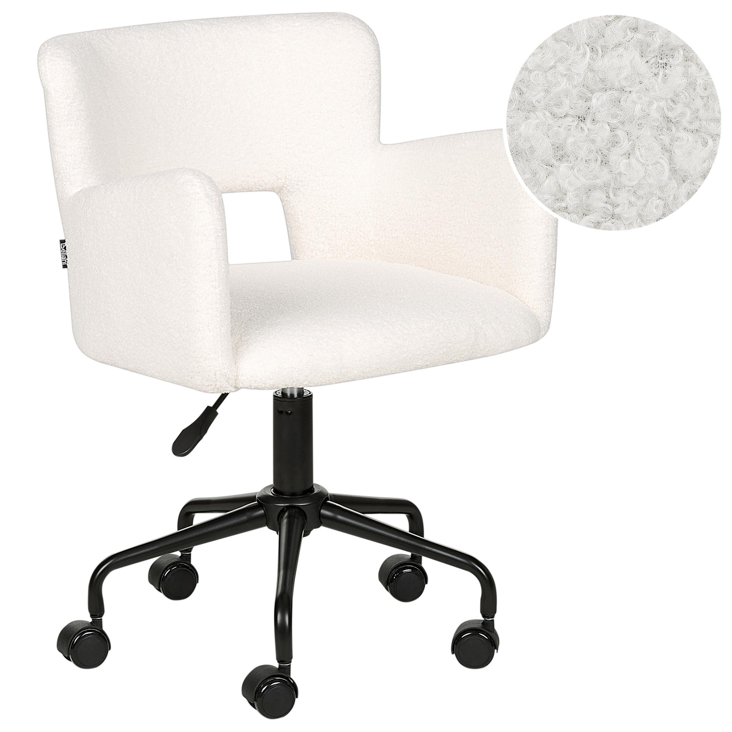 BÜROSTUHL Bouclé Cremeweiß Sanilac - Schwarz/Weiß, Textil (62/71/62cm) - Beliani