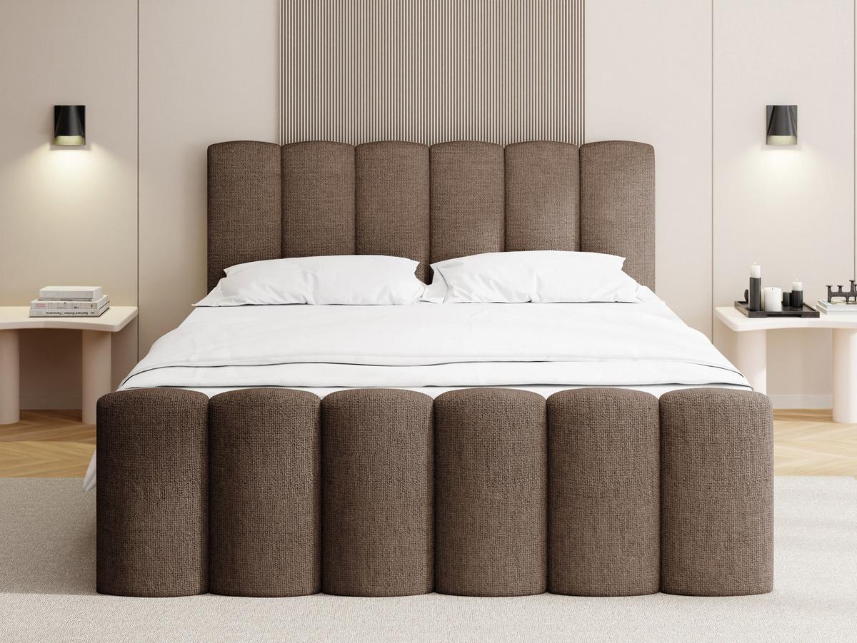 BOXBETT Serenity mit Bettkasten, Braun Chenille 140x200 cm – inkl. H4 Taschenfederkern Matratze & Foam Topper - Schwarz/Braun, Holz/Holzwerkstoff (140/200cm) - WFL GROUP