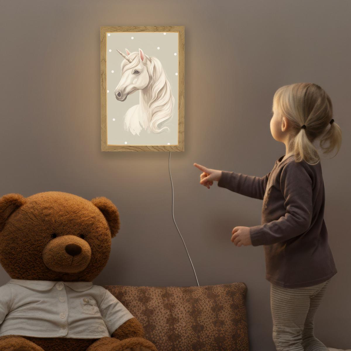 NACHTTISCHLAMPE Einhorn - Weiß - Punkte 20x30 cm - Taupe, Holzwerkstoff (8/20/30cm) - OnlyWow