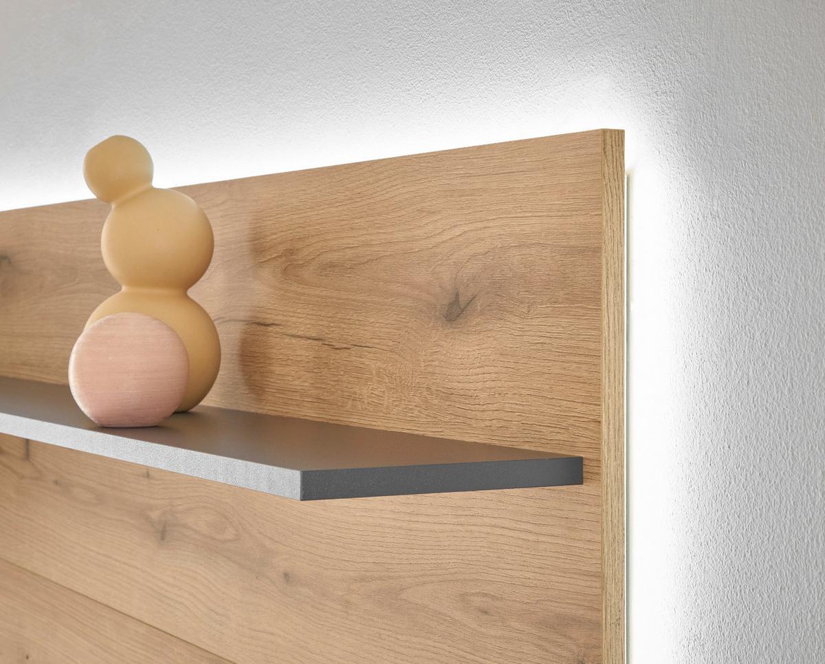 WOHNWAND Evoke Eiche, grau 3-teilig 300 cm hängend, Set inklusive Beleuchtung - Eichefarben/Grau, Holzwerkstoff/Metall (300/180/30cm) - Furn.Design
