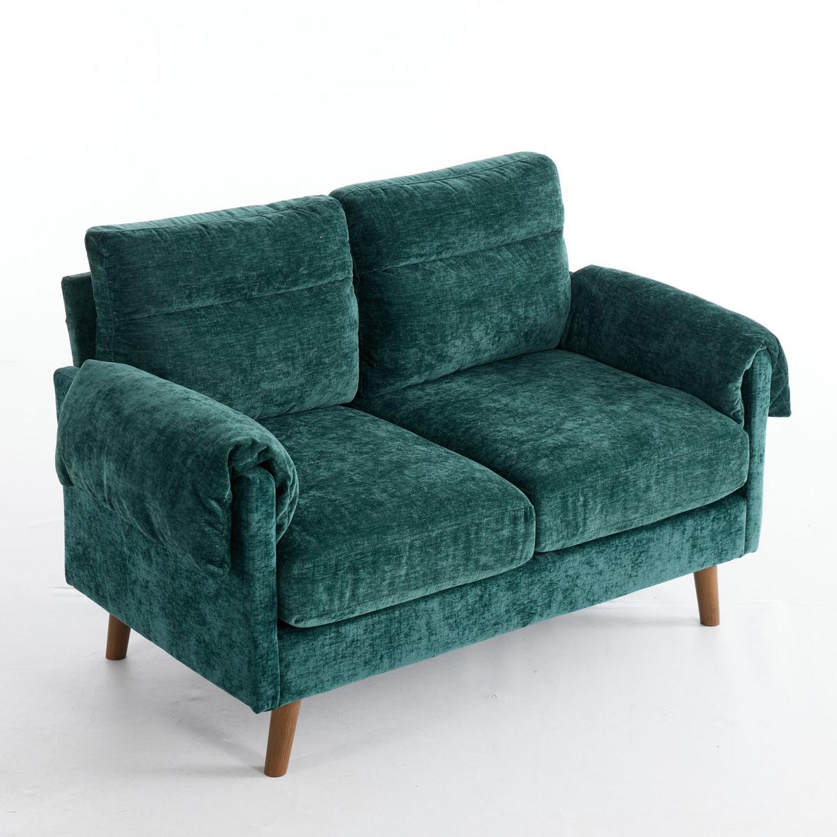 2-SITZER-SOFA aus smaragdgrünem chenille, kompakt und platzsparend - Grün, Textil (70/85/124cm) - Urban Meuble