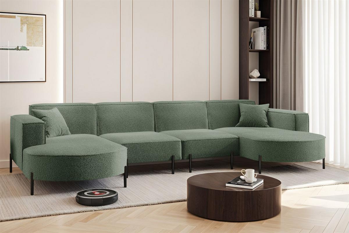 WOHNLANDSCHAFT Valencia Xl - Grün, Holzwerkstoff/Textil (384/80/165cm) - Fun Möbel