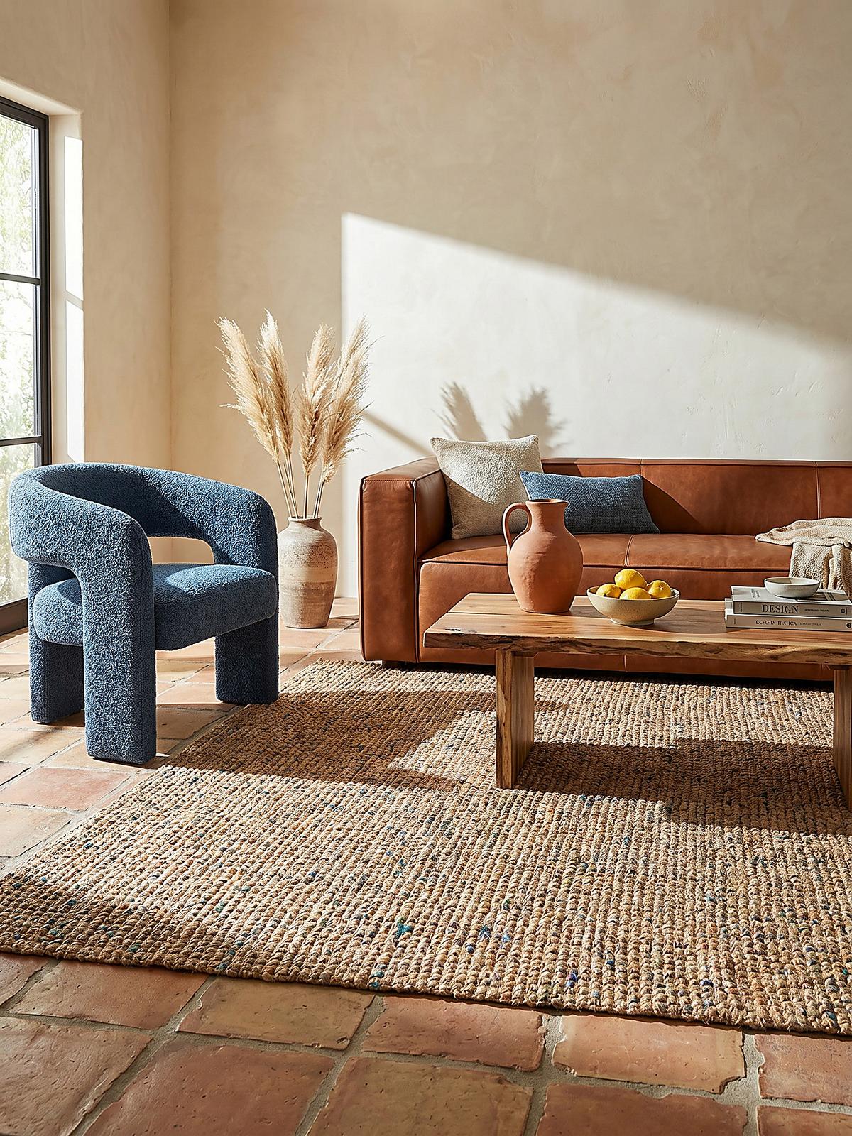 JUTETEPPICH handgewebt ERME, in Naturjute, Natur-Blau, 200 x 290 cm - Beige, Textil (290/200cm) - KADIMA DESIGN