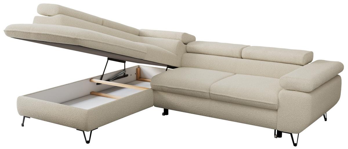 ECKSOFA PEDRO L Beige Boucle - Links Seite - Beige/Schwarz, Textil/Metall (208/273cm) - MKS