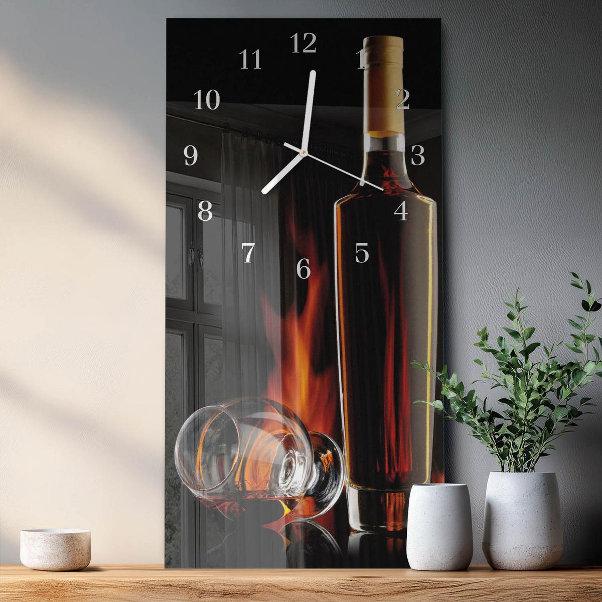 WANDUHR aus Glas 30x60 cm - Alkohol - Schwarz, Glas (30/60/0.4cm) - TULUP