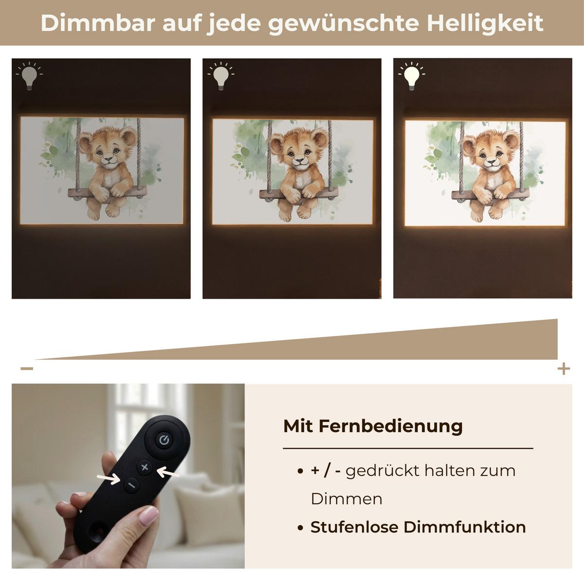 NACHTTISCHLAMPE MIT AKKU Löwe - Tier - Kinder - Dschungel 100x70 cm - Weiß, Holzwerkstoff (8/100/70cm) - OnlyWow
